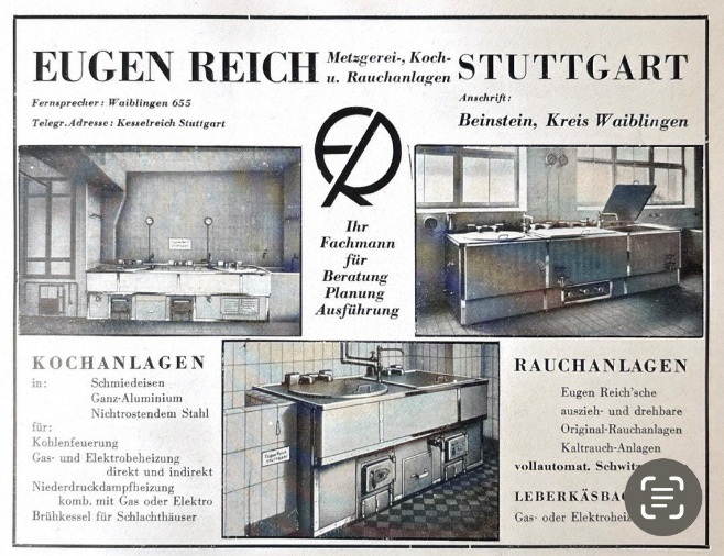 Nach dem Zweiten Weltkrieg entstehen die ersten Kochkessel aus Chromnickelstahl in Deutschland. Eugen Reich entwickelt das Unternehmen gemeinsam mit seinen Söhnen zu einem führenden Hersteller von Koch-, Räucher- und Reifeanlagen.